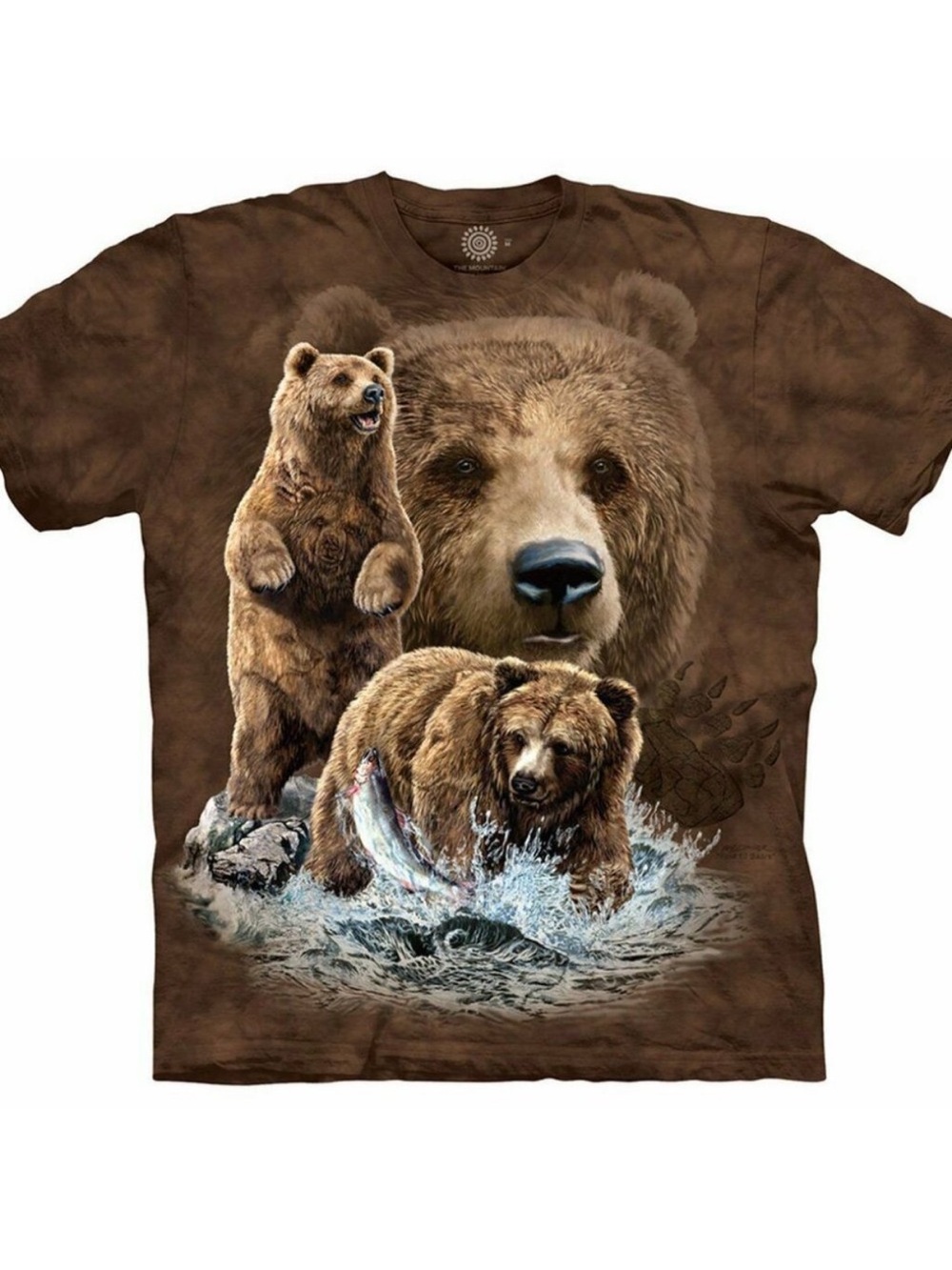 The Mountain Grisly Bear Graphic Cotton Brown Wildlife Tee Shirt 2XL